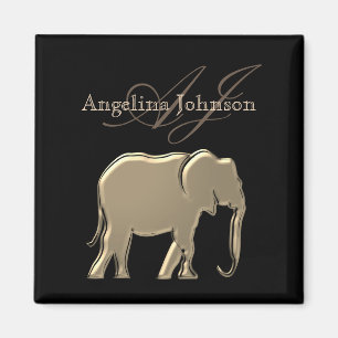 Elephant Golden Black Monogram Elegant Luxurious Magnet