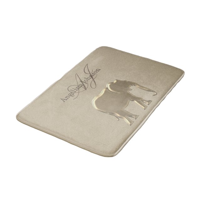 Elephant Golden Elegant Sandstone Monogram Classy Bath Mat (Angled)