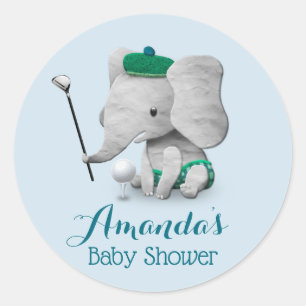 Elephant Golf Boy Cute Baby Shower Classic Round Sticker