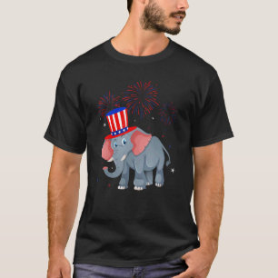 Elephant Graphic Red White Blue Fireworks Decor 4t T-Shirt
