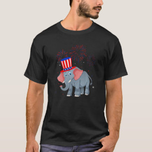 Elephant Graphic Red White Blue Fireworks Decor 4t T-Shirt