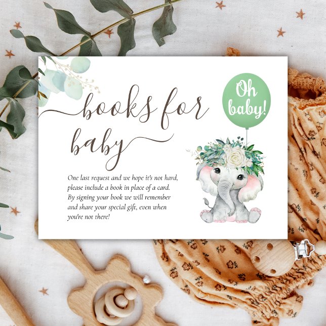 Elephant Green Balloon Greenery Books for Baby  Enclosure Card (Creator Uploaded)