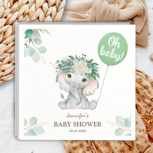 Elephant Green Balloon Oh Boy Baby Shower Napkin