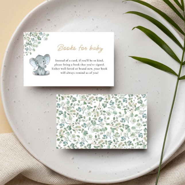 Elephant Greenery Baby Shower Books For Baby Enclosure Card (Creator Uploaded)