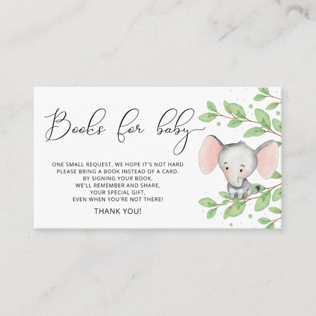 Elephant Greenery  Books for Baby Boy Enclosure Card (Front)