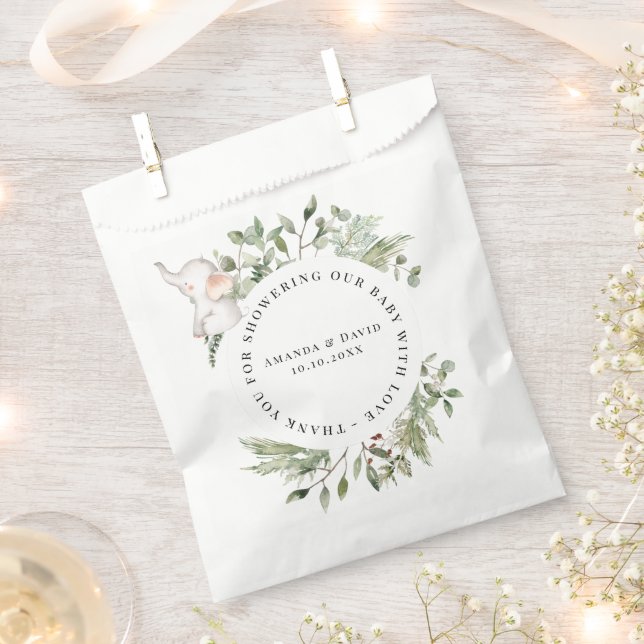 Elephant Greenery Gender Neutral Baby Shower  Favour Bag (Clipped)