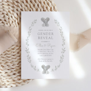 Elephant Greenery Gender Reveal Party Invitation