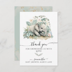 Elephant Greenery Little peanut Baby Shower Thank You Card