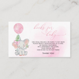 Elephant Greenery Pink Balloon Books for Baby Girl Enclosure Card
