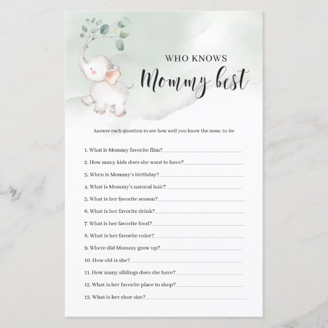 Elephant greenery who knows mummy best game (Front)