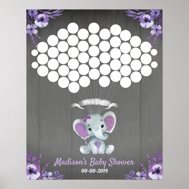 Elephant Guest Book Page Alternative Rustic Purple (Front)
