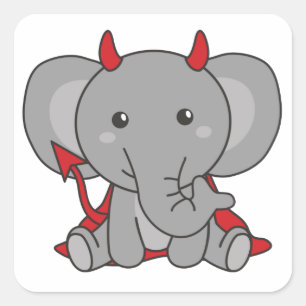 Elephant Halloween Cute Devil Kids Witches Costume Square Sticker