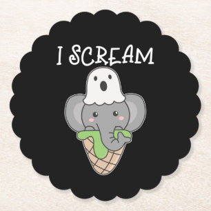 Elephant Halloween Ghost I Scream Ice Wordplay Paper Coaster