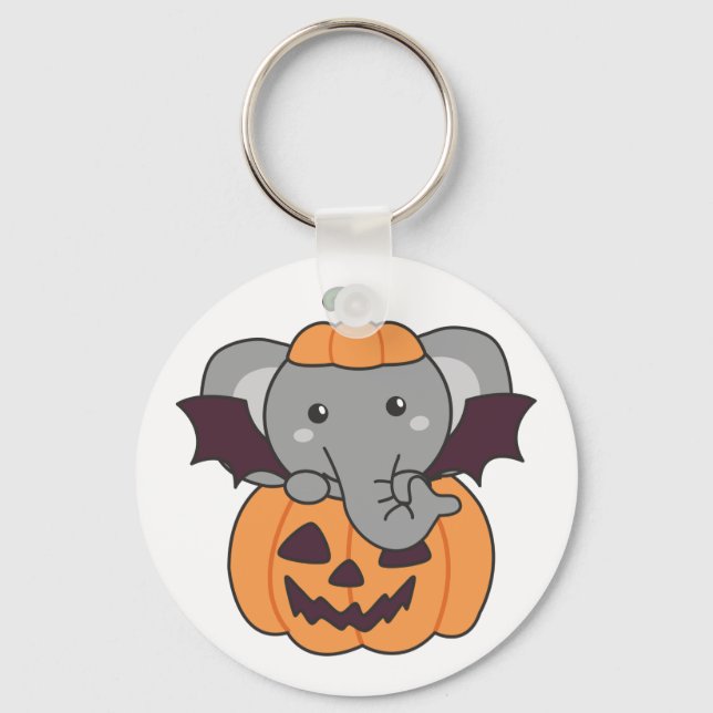 Elephant Halloween Pumpkin Bat Costume Keychain (Front)