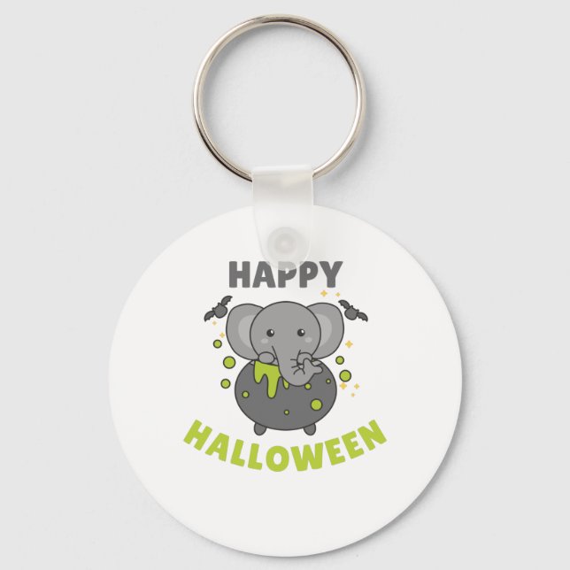 Elephant Happy Halloween Cauldron Bat Key Ring (Front)