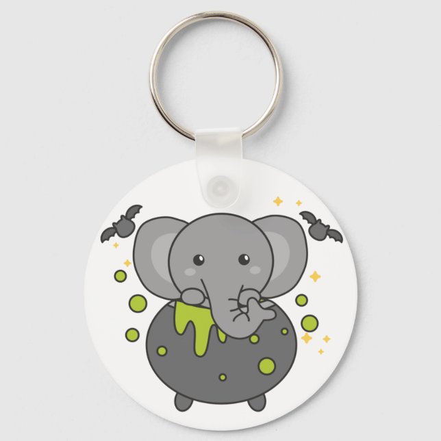 Elephant Happy Halloween Cauldron Bat Keychain (Front)