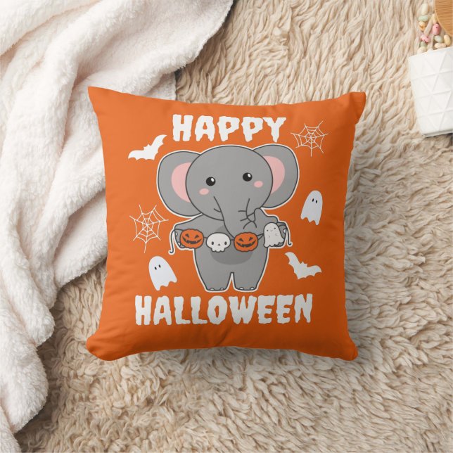 Elephant Happy Halloween Pumpkin Bat Costume Cushion (Blanket)