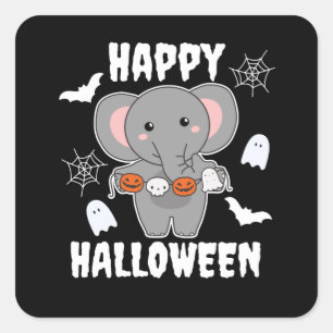 Elephant Happy Halloween Pumpkin Bat Costume Square Sticker