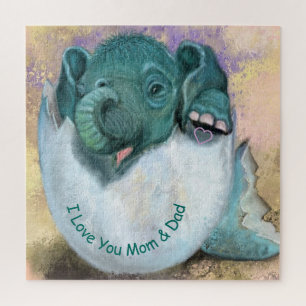 Elephant Hatching From Egg - I Love You MOM & DAD Jigsaw Puzzle
