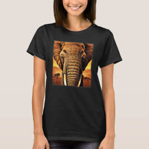 Elephant head animal motif print artwork safari gr T-Shirt