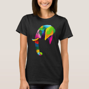 Elephant Head Colorful Art Animals Watercolor Pain T-Shirt