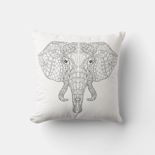 Elephant Head Doodle 2 Cushion (Front)