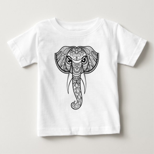 Elephant Head Doodle Baby T-Shirt (Front)