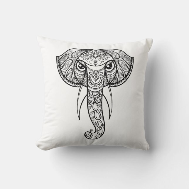 Elephant Head Doodle Cushion (Front)
