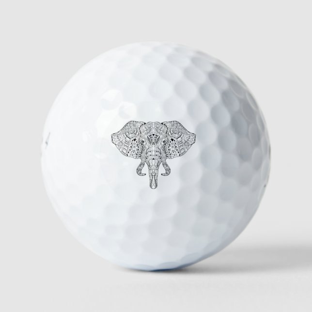 Elephant Head Doodle Sketch Golf Balls (Front)