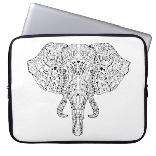 Elephant Head Doodle Sketch Laptop Sleeve