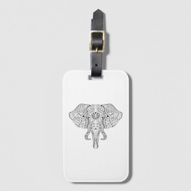 Elephant Head Doodle Sketch Luggage Tag (Front Vertical)