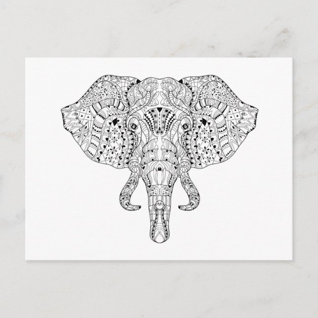 Elephant Head Doodle Sketch Postcard (Front)