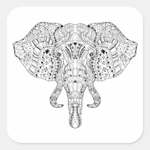 Elephant Head Doodle Sketch Square Sticker