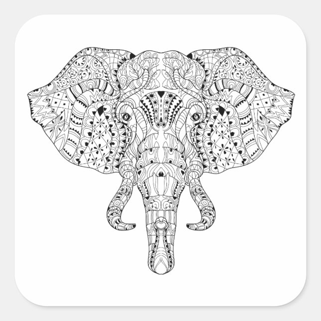 Elephant Head Doodle Sketch Square Sticker (Front)