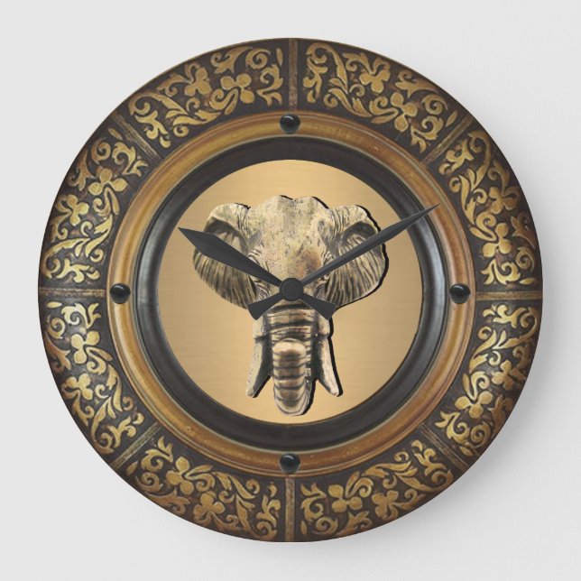 Elephant Head Gold Large Clock (Front)