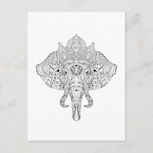 Elephant Head Inspired Doodle Postcard