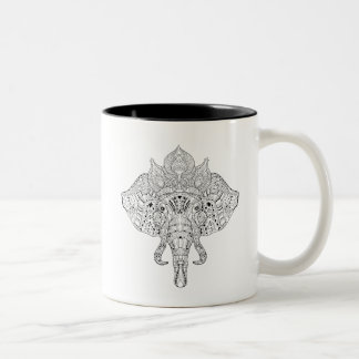 Elephant Head Inspired Doodle Two-Tone Coffee Mug