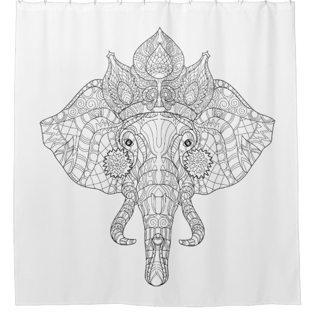 Elephant Head Zendoodle Shower Curtain (Front)