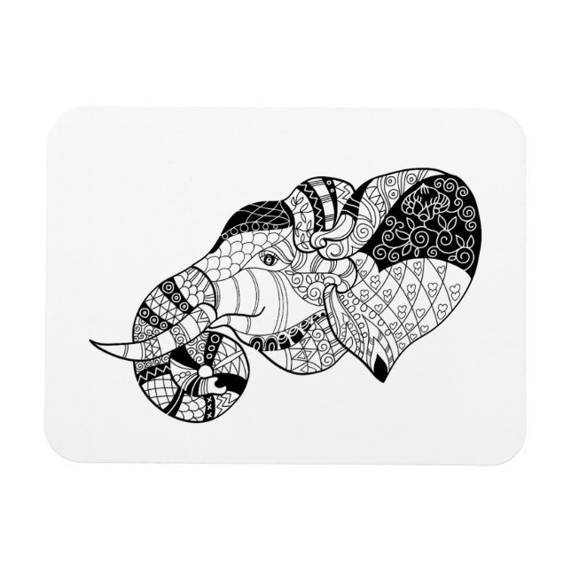 Elephant Head Zenstyle Doodle Magnet (Horizontal)