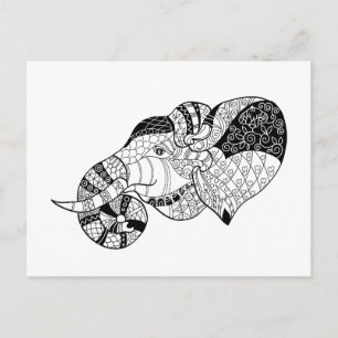 Elephant Head Zenstyle Doodle Postcard