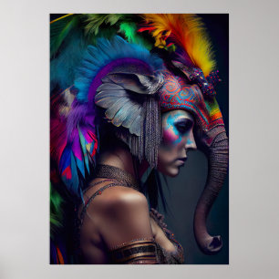 Elephant Headdress Woman - Weirdcore RainbowPunk Poster