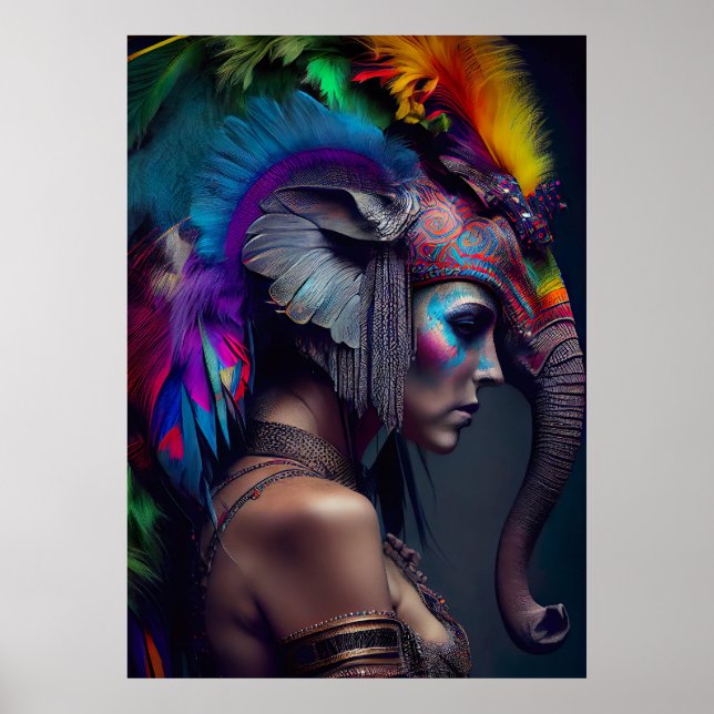 Elephant Headdress Woman - Weirdcore RainbowPunk Poster (Front)