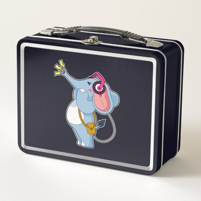 Elephant Headphone Music Metal Lunch Box (Front)