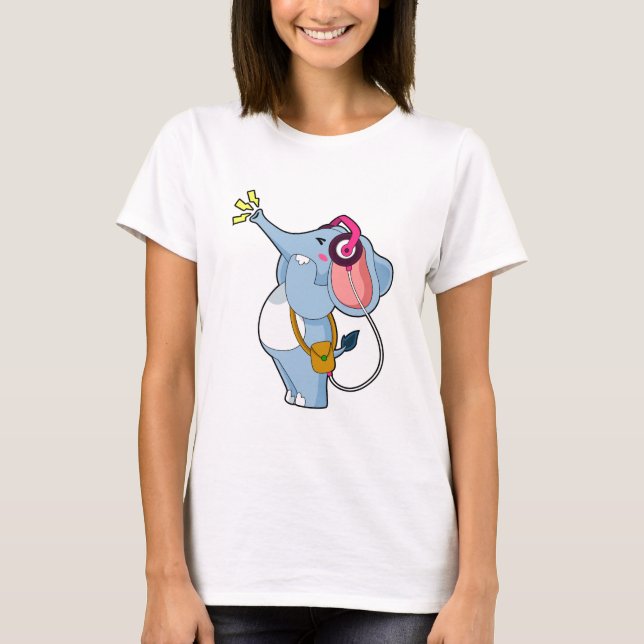 Elephant Headphone Music T-Shirt (Front)