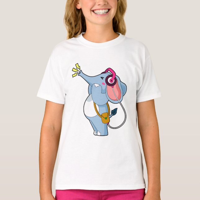 Elephant Headphone Music T-Shirt (Front)
