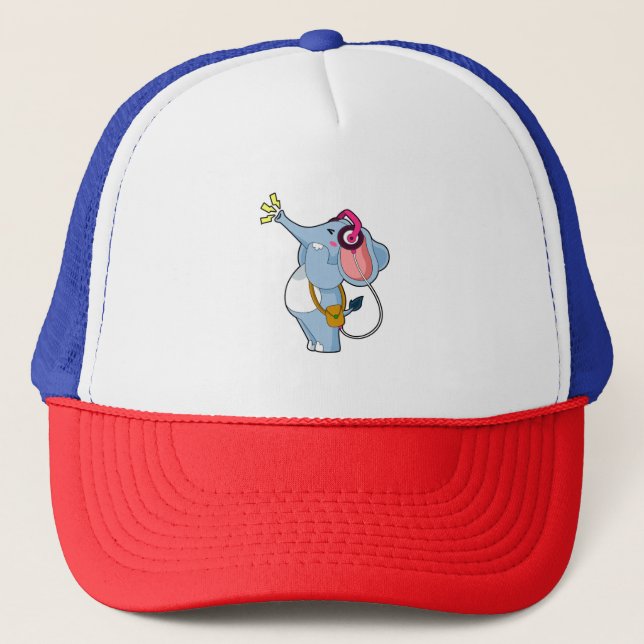 Elephant Headphone Music Trucker Hat (Front)