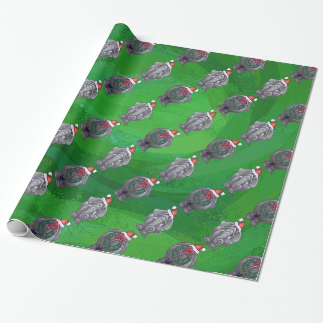 Elephant Heads and Tails Pattern Christmas Wrapping Paper (Unrolled)