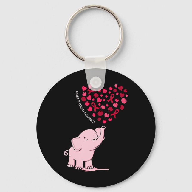 Elephant Heart Ribbon Brain Aneurysm Awareness Mon Key Ring (Front)