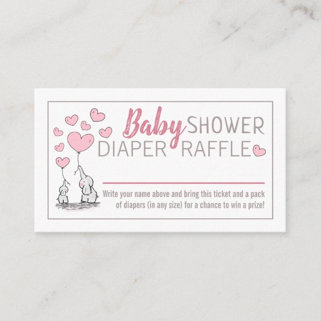 Elephant Hearts Baby Shower Diaper Raffle Enclosure Card (Front)