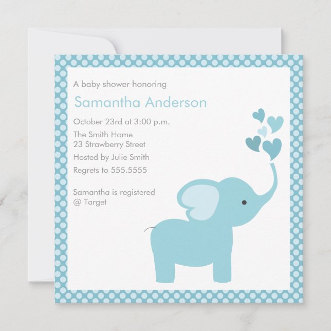 Elephant Hearts Baby Shower Invitation - Boy (Front)